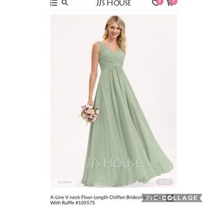 A-Line V-Neck Floor-Length Chiffon Bridesmaid Dress | Size 26 | Color: Ceradon